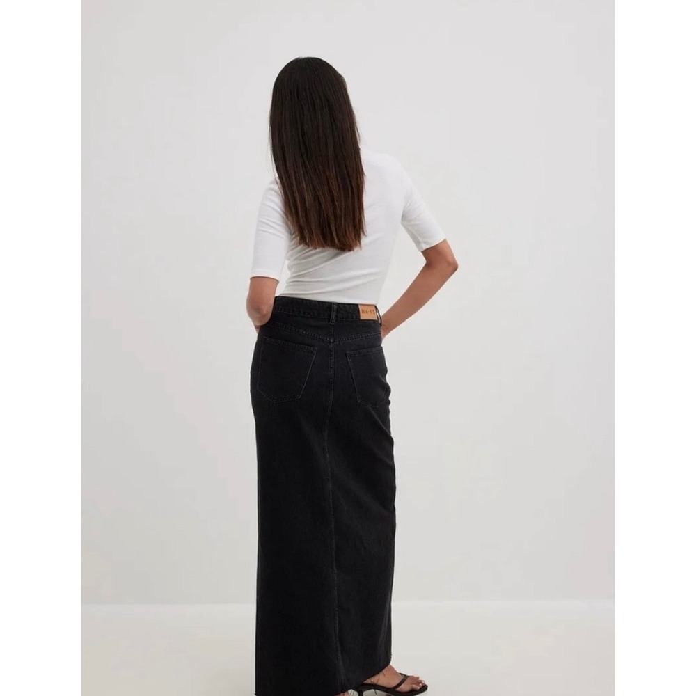 Na-Kd Denim Wide Denim Maxi Skirt Black Front Slit Size 32 (XS) Trendy Minimal - Picture 4 of 12